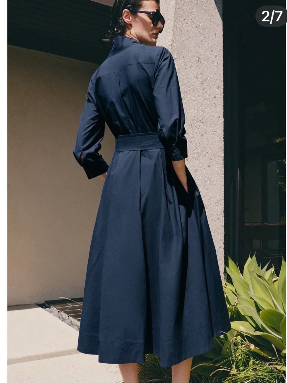 Zara Classic Navy Poplin Dress with Waist Tie NWT